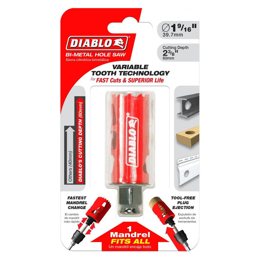 Diablo Bi Metal Hole Saw - 40mm - Tool-Free Plug Ejection - Versatile Cutting - Auzzistore