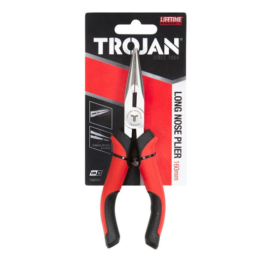 Trojan Long Nose Plier 160mm - Red and Black - Ergonomic Handles - Auzzistore