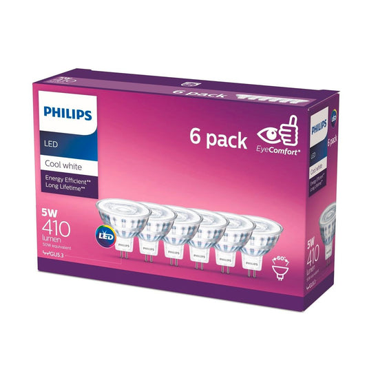 Philips Led Cool White Classic Globe 5W 6 Pack - 52mm x 90mm x 146mm