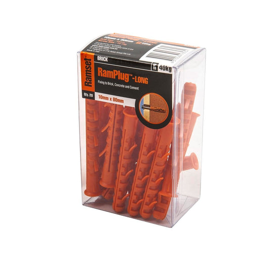 Ramset Long Anchor Ramplug 10 x 80mm Nylon 20 Pack Light Duty - Auzzistore
