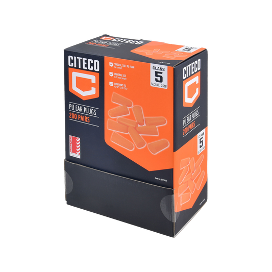 Citeco Class 5 Ear Plugs 200 Pairs - PU Foam - Disposable - Comfortable Fit - 18mm x 25mm x 10mm