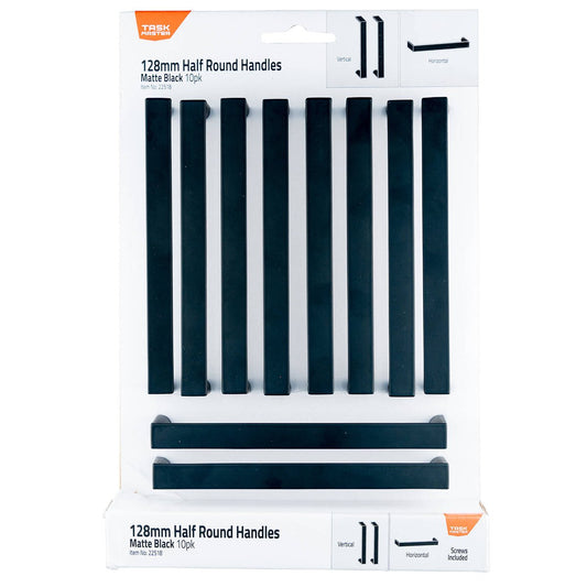 Taskmaster 128mm Matte Black Round Handle 10 Pack - Easy Install - Modern Design