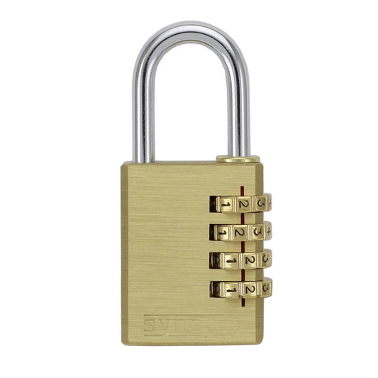 Syneco Combination Padlock - 4 Dial - Brass - Resettable - Auzzistore