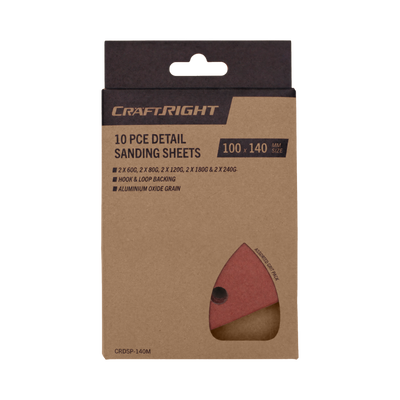 Craftright 140mm Detail Sanding Sheets 10 Pack - Durable - High Density Cells