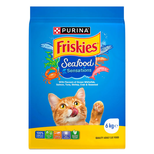 Friskies Adult Seafood Sensations Dry Cat Food - 6kg - Protein-Rich, Balanced Nutrition