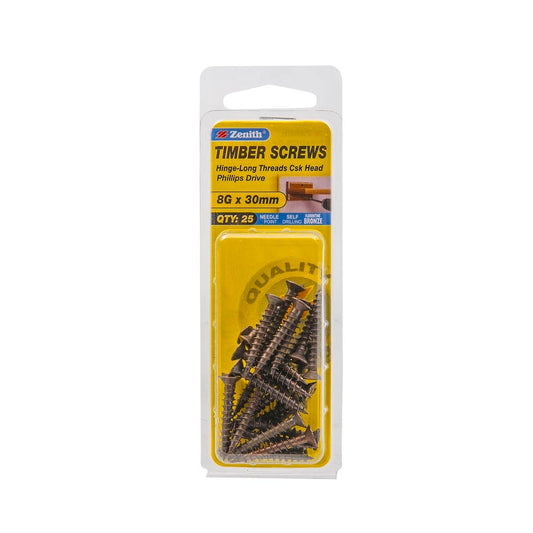 Zenith Countersunk Head Timber Screws 8g x 30mm Florentine Bronze 25 Pack - Auzzistore