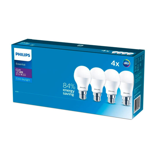 Philips A60 B22 LED Globe 9W 950lm Cool Daylight 4 Pack 58mm x 104mm