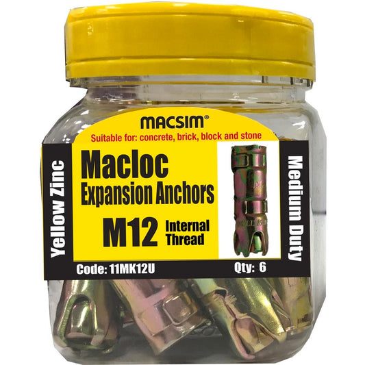 Macsim M12 Medium Duty Macloc Expansion Anchors 6 Pack - Yellow Zinc - 65mm x 65mm x 80mm - Auzzistore