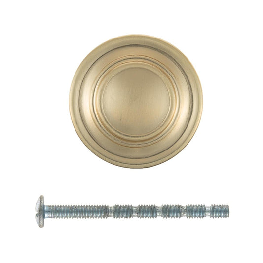 Taskmaster 34mm Brushed Brass Round Cabinet Knob - 1 Pack - Easy Installation