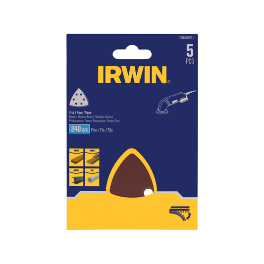 Irwin 240 Grit Detail Sheets 5 Pack - 110mm x 170mm - Aluminium Oxide - Smoothing - Auzzistore