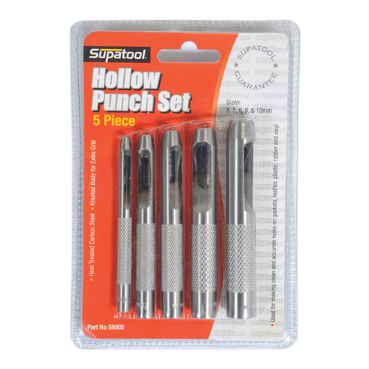 Supatool Hollow Punch Set - 5 Piece - Carbon Steel - Knurled Grips - Auzzistore