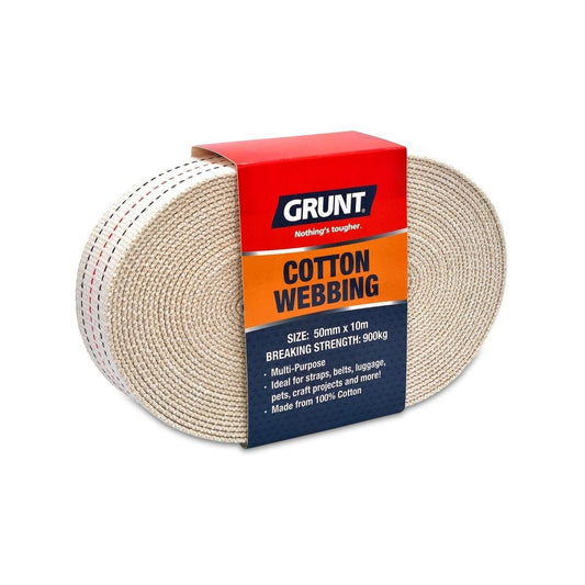 Grunt Cotton Webbing 50mm x 10m Heavy Duty Natural Multi-Purpose - Auzzistore