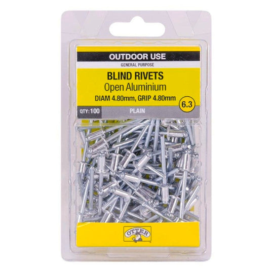Otter Open Aluminium Blind Rivets 8 x 4 8mm 100 Pack Strong Lightweight - Auzzistore