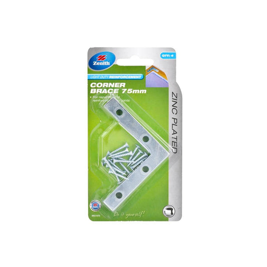 Zenith Corner Brace Bracket - 75mm - Zinc Plated - Light Duty - Auzzistore