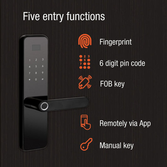 Lemaar Black Rectangle Latch Smart Lock - 5 Entry Functions - 67mm x 270mm – view 2 - Auzzistore