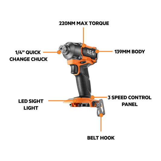 AEG 18V Brushless Impact Driver Kit - 1 x 5.0Ah Battery - 220Nm Torque – view 2 - Auzzistore