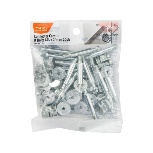 Taskmaster Connector Cam Bolts - M6 x 40mm - 20 Pack - Rust Resistant - Auzzistore