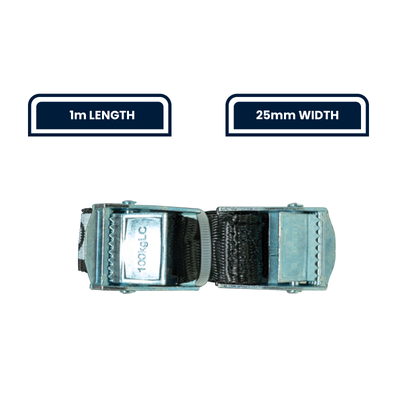 Grunt Pull Tie Down Strap 25mm x 1m Polyester 100kg Capacity 2 Pack