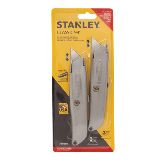 Stanley Classic Knife 2 Pack - 2 Classic 99® Retractable Knives - 110mm x 25mm x 255mm - Versatile Cutting Tools - Auzzistore