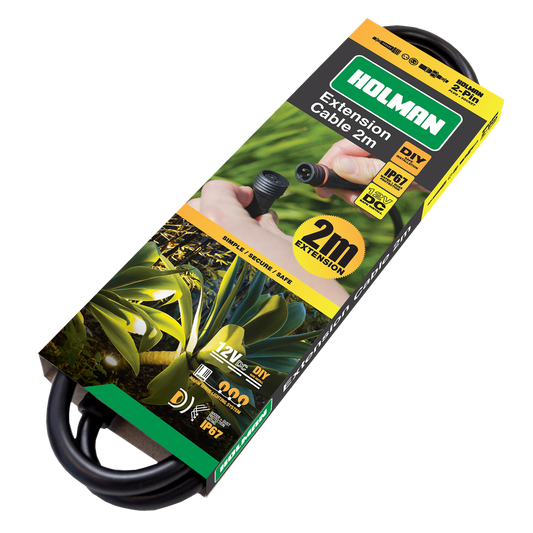 Holman Warm White Garden Light Extension Cable 2m - Waterproof - Black