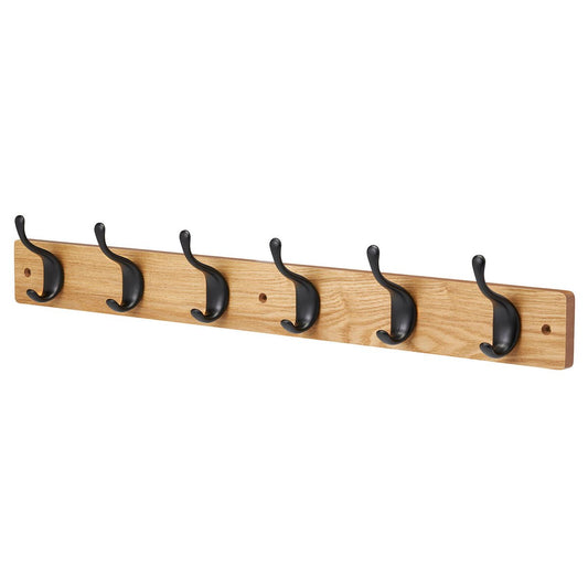 Adoored 6 Double Black Hook Pine Board Deco Hook Rack - 690mm - Natural Pine Finish – view 2