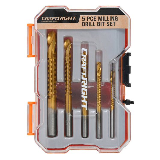 Craftright 5 Piece Milling Drill Bit Set - HSS4241 Titanium Coated - 104mm x 145mm - Auzzistore