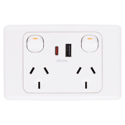 Deta 6000 Double Power Point with USB A+C - 250mm x 74mm x 115mm - 20W Output - Auzzistore