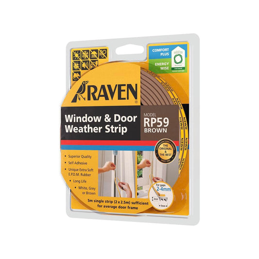 Raven Weather Strip - 5000mm Brown EPDM Rubber - Self Adhesive Seal - Auzzistore