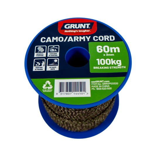 Grunt Camo Army Cord 3mm x 60m Polypropylene Durable UV Safe - Auzzistore
