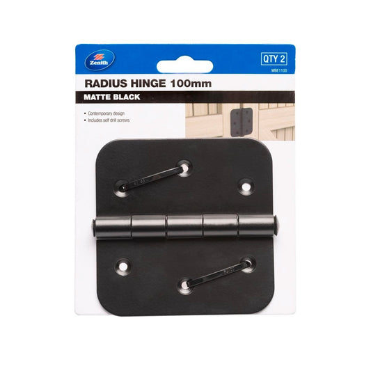 Zenith 100mm Matte Black Gate Radius Hinge 2 Pack - Medium-Duty Steel