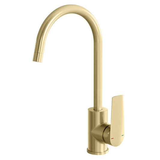 Phoenix Brushed Gold Bailey Sink Mixer - 360° Swivel Spout - Lead-Free - 99mm x 370mm x 237mm