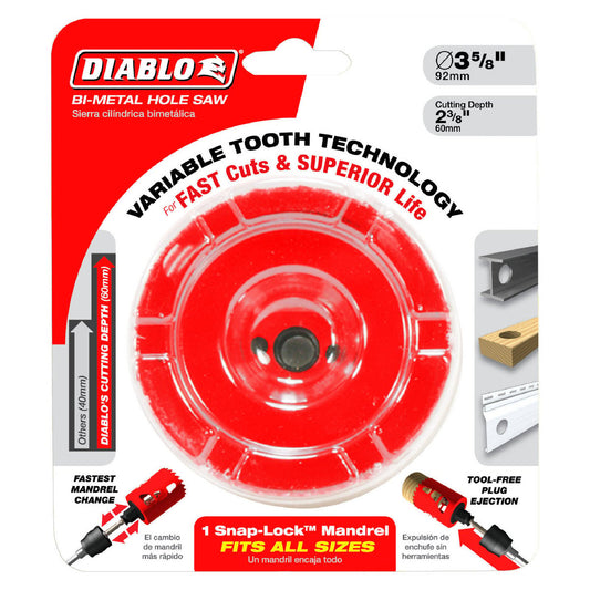 Diablo Bi Metal Hole Saw - 92mm - 60mm Cutting Depth - Quick Change - Auzzistore