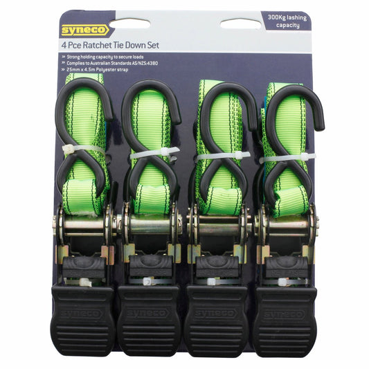 Syneco Tie Down Ratchet Set 25mm x 4.5m Polyester 300kg Capacity – view 2