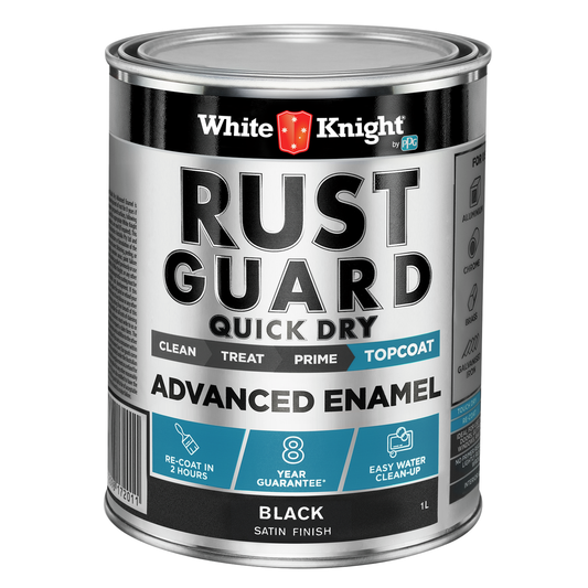 White Knight Rust Guard 1L Black Satin Enamel Paint - Quick Dry - Water-Based - Auzzistore