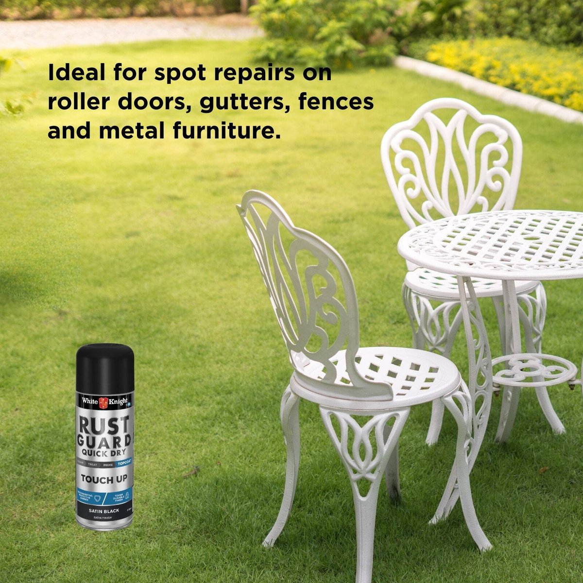 White Knight Rust Guard Black Satin Touch Up Spray Paint 300g Durable