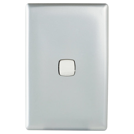 Hpm Linea 1 Gang Wall Switch Matt Silver Slimline 10A Modern Design
