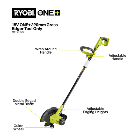 Ryobi One 18V Edger 220mm Plastic Metal Ergonomic Cutting Tool – view 2 - Auzzistore