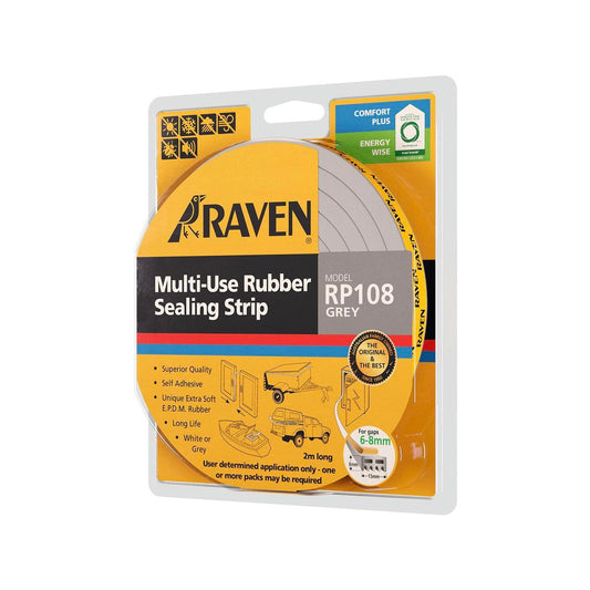 Raven Weather Strip - 2000mm Grey EPDM Rubber - Soft Seal for Gaps 6-8mm - Auzzistore