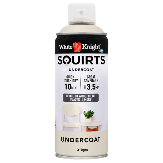 White Knight Squirts Undercoat Spray Paint 310g Solvent Based Durable - Auzzistore