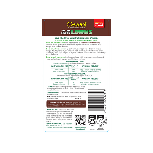 Seasol Liquid Fertiliser - Lush Green Lawns Concentrate 4L - Soil Health & Growth – view 2 - Auzzistore