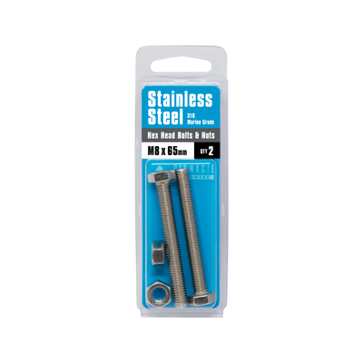 Pinnacle M8 Hex Bolt and Nut 65mm Stainless Steel 2 Pack