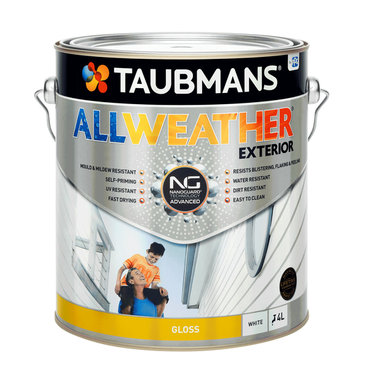 Taubmans 4L White Gloss All Weather Exterior Paint - Water Based - Mould Resistant - Auzzistore