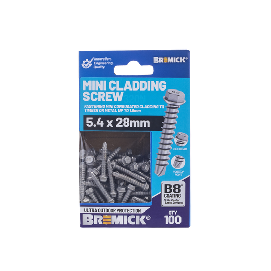 Bremick Mini Cladding Screw 5.4 x 28mm Hex B8 Box of 100 - Corrosion Resistant – view 2 - Auzzistore