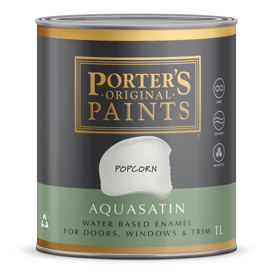 Porter S Aquasatin Washable Paint 1L 110mm x 132mm Popcorn - Durable Satin Finish - Auzzistore