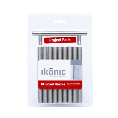 Ikonic Brushed Nickel T Handle 10 Pack 96mm Steel Easy Clean