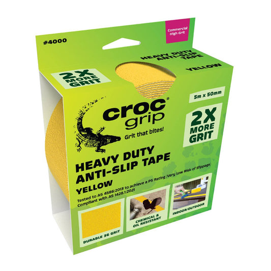 Croc Grip Anti Slip Tape 5m x 50mm Yellow - Heavy Duty - P5 Rated - Auzzistore