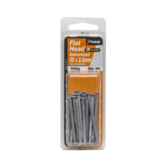 Paslode Galvanised Flat Head Nails 50 x 2 8mm 100g 35 Pack - Auzzistore