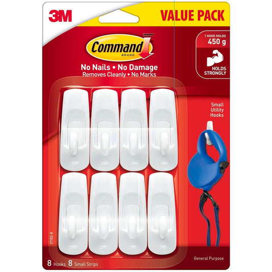 Command Small Adhesive Hooks - 8 Pack - Plastic - Damage-Free Hanging