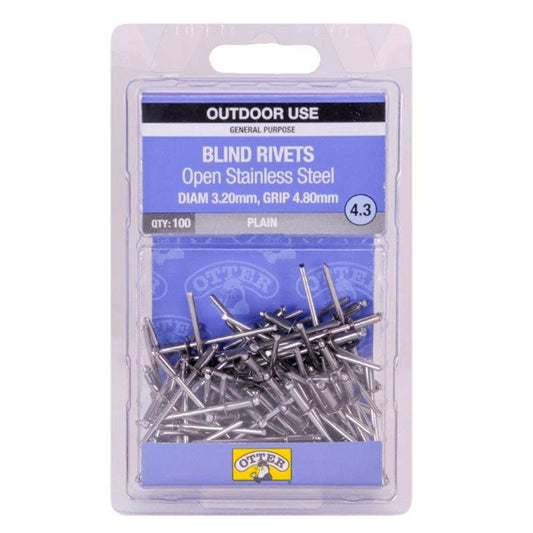 Otter Open Stainless Steel Blind Rivets 8mm 100 Pack Corrosion Resistant - Auzzistore