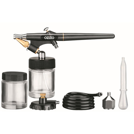 Ozito Air Brush Kit with Case - 5 Pieces - 0.5mm Nozzle - Grey/Red/Black/Silver – view 2 - Auzzistore